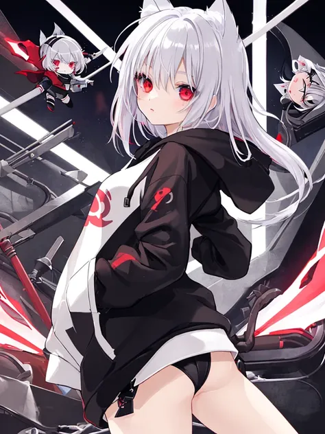 Cat ear、Beautiful Skin、girl、Red eyes、Silver Hair、hoodie