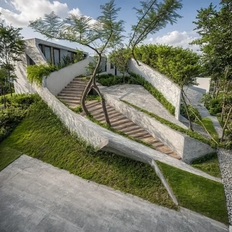 Masterpiece, high quality, best quality, authentic, super detail, outdoors, onestoreyvillaXL, aiaigroup, house style modern on the street ,stairs, white wall ,road,pavement, grass, trees, sky, cloud, (daylight:1.1)
