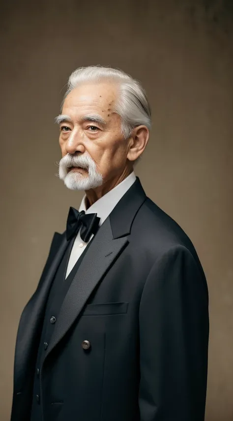  Old white man with mustache and in antique suit