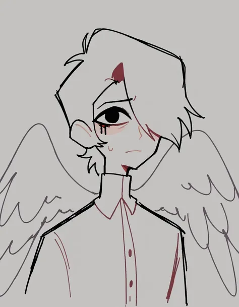 zPDXL, score_9, score_8_up, score_7_up, source_anime, BREAK
sketch, flat color, 1guy, solo, black eyes, vivziepop, helluva boss, portrait, hair over one eye, priest, angel wings