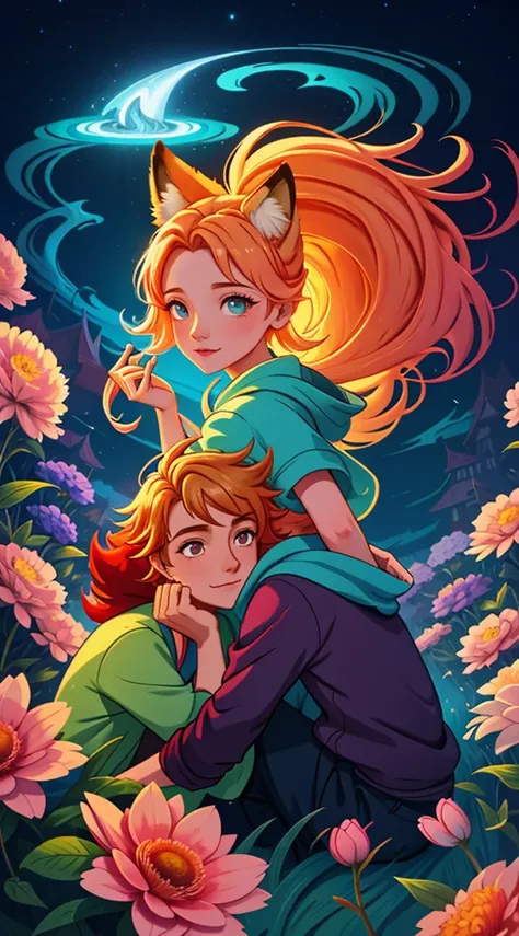 There was a little blond boy and a fox sitting among the flowers, Fantasy Fox , Juster Battle, Cyril Rolando (Cyril Rolando) of inspiration, Beeple 和 Jeremiah Ketner, Beautiful art UHD 4K, Cyril Rolandor style, Cyril Rolando and Goro Fujita, By Ryan Yee, B...