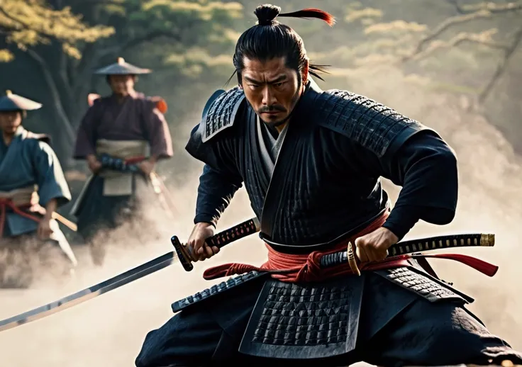 Samurai Swordsman: Create an image of a samurai demonstrating extraordinary swordsmanship, Slicing his enemies with his blade, Showcasing his unparalleled skills, narrative poem, 8k,Cinematic