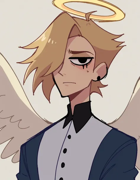 zPDXL, score_9, score_8_up, score_7_up, source_anime, BREAK
sketch, flat color, 1guy, solo, black eyes, vivziepop, helluva boss, portrait, hair over one eye, priest, angel wings