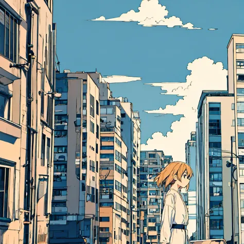 Simple cloudy sky apartment woman nostalgic simple sad