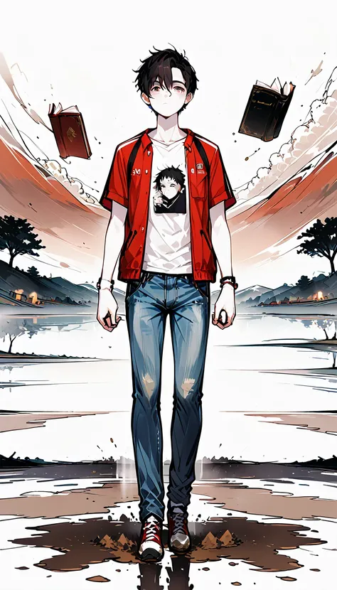 score_9, score_8_up, score_7_up, man, fullbody, 
short messy black hair, brown eyes, ((tired face1.5)), ((walking, face to camera, centered pose, holding hand, fog, mist, mistery, book_cover)), (dirt t-shirt, jeans, sport jacket), (pale skin), (drug addict...