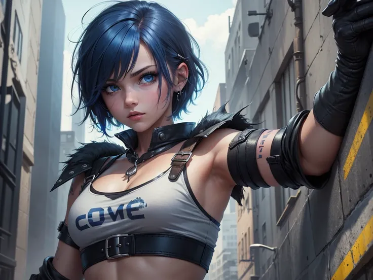 1girl solo high resolution short hair blue eyes ctberpunk crom