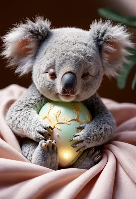 Beautiful little koala sleeping, Volumetric Light, Ultra-realistic, Intricate details, shape, Painting, watercolor, Cute Chibi, sleep, close your eyes，ah!, Shallow depth of field, Pastel Color Palette, Soft lighting, Minimum, Modern, Digital Painting, Lois...