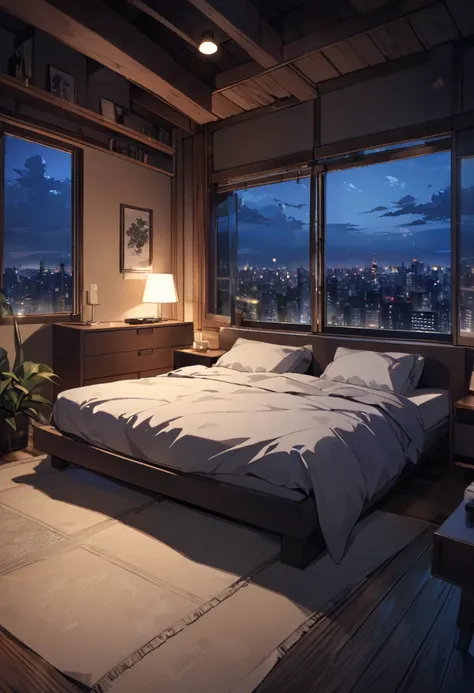 night、View of the bed in the room