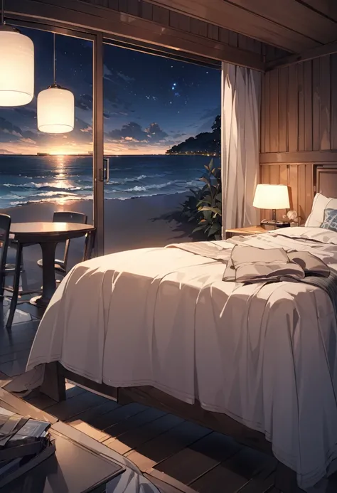 night、View of the bed in a seaside room