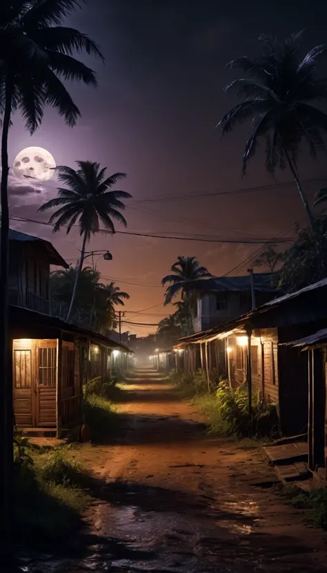 A scary horror image of a small town in the interior of Bahia,the night, PICTURE REALISTIC, high resolution, 8k 