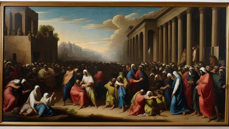 "Scenes of great anguish and suffering, with people seeking refuge and protection in God, while calamities occur all around."