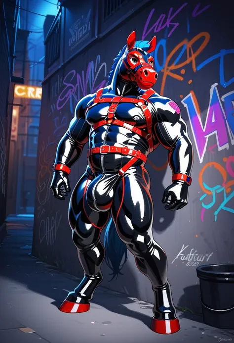 animation, Highest quality, Highest quality, High quality illustrations, masterpiece, Ultra-high resolution, Detailed Background, alley, night, wall graffiti art, Absurd, Perfect Anatomy, performance, Good lighting, Shadows in the movies(kemono, Furry Pers...