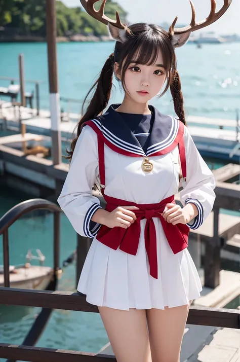 deer　Personification　girl　Sailor suit　Character portrait　More than one person