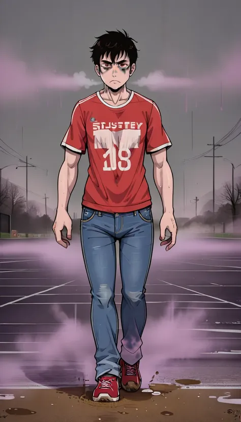 (zPDXL2),  score_9_up, source_anime, 2D, flat color,  BREAK
1man, solo, fullbody, ((male, 40 years, bristle)), short messy black hair, brown eyes, ((tired face)), ((walking, face to camera, centered pose), ((colored fog, deep mist, mistery atmosphere:)), (...