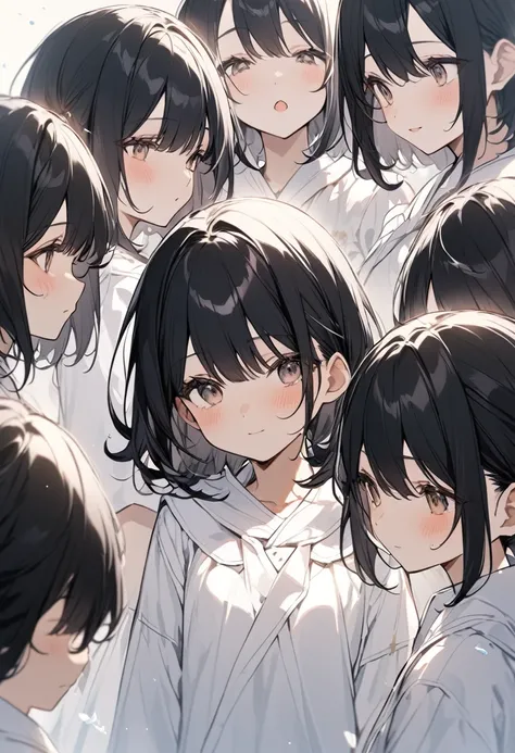 Short black hair、A girl in white is surrounded by kindness