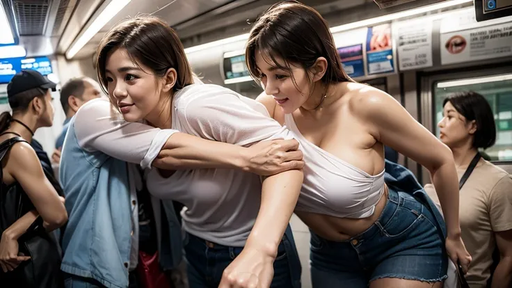 old men grabbing hottie in the subway