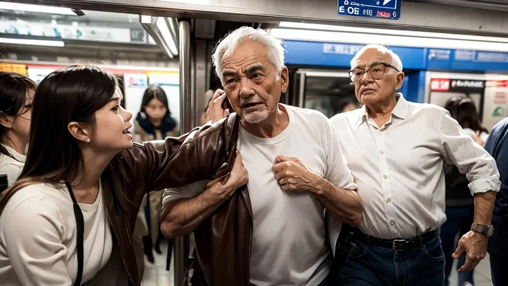 old men grabbing hottie in the subway