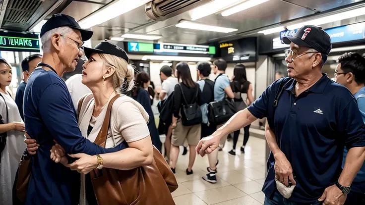 old men grabbing hottie in the subway