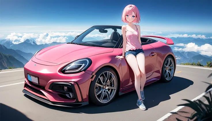 (1 girl),(Best Picture Quality, 8K, Masterpiece:1.3), (high school student:1.5), ((pink lob hair:1.1)), (bob cut),(swept bangs), (cute eyes, pupil black, iris skyblue, youthful face), (mole under right eye), (standard weight), (small breasts), (glistening ...