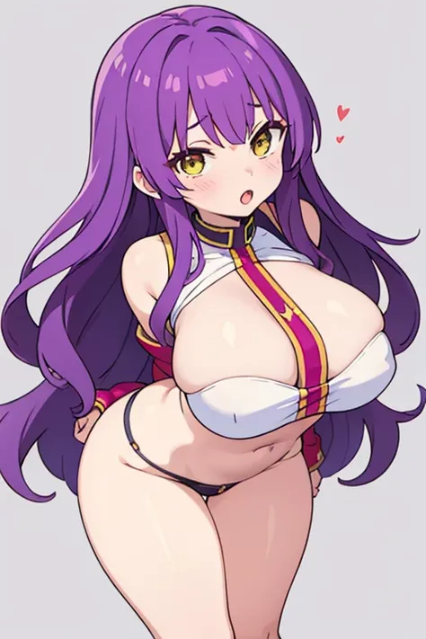 masterpiece, Highest quality, alone,
Long Hair, Wavy Hair, Purple Hair, Yellow Eyes, Huge breasts, bursting breasts, Leaning forward, Saggy breasts, Crop top, Ahegao, Red nose,
Simple Background, Portraiture,