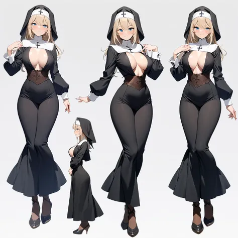 ({masterpiece}},{best quality,}，white background,full body,Middle Ages,1 woman，（20years old1:1),bule eyes,，smile，great chest,nun,,Quiet,sexy，({masterpiece}},{best quality}