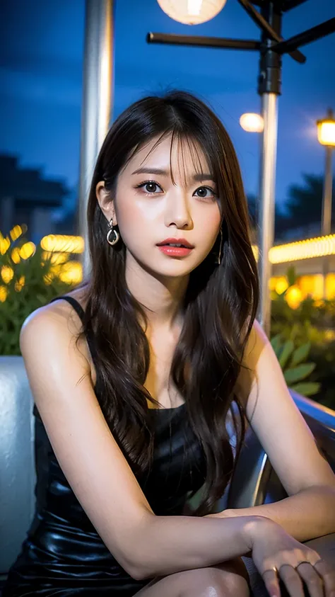 Han So-hee sitting on a park bench, night lighting, City lights, moonlight, 4K at Night, Fuji XT3, 8k, Maximum results, Shot with Kodak, 賞 - 受賞photograph, (Surreal:1.5), (Highest quality:1.5), Realistic, Fine skin, Tabletop, (Realistic:1.4), RAWphotograph,...