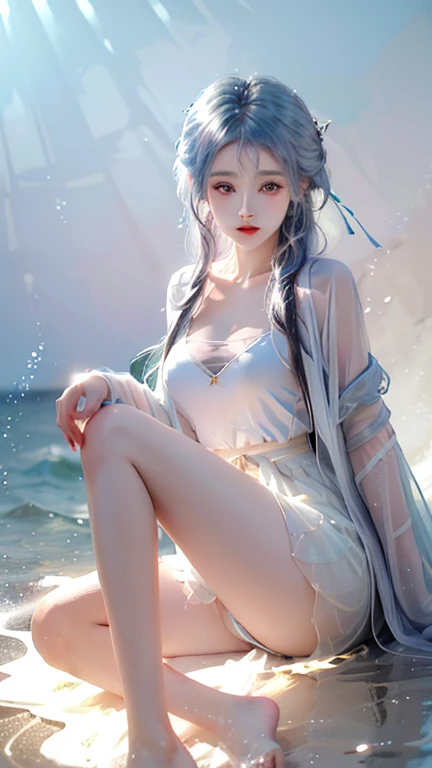 ((Shot in the knee)),（masterpiece、best quality、high resolution），（Color background，（Splash of Color）），Sweet girl，Light blue and white medium length hair，[Light Blue|pink]hair，curls，shining，红pink的嘴唇，The crack is relatively large，Splash of Color，Volumetric Li...