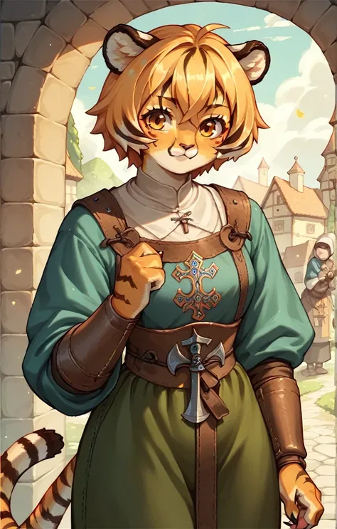 (Tiger Girl)),((Medieval,Monk,Fantasy)),anime, alone,Female furry_Mini Cute Style,humanoid cheetah,No light,