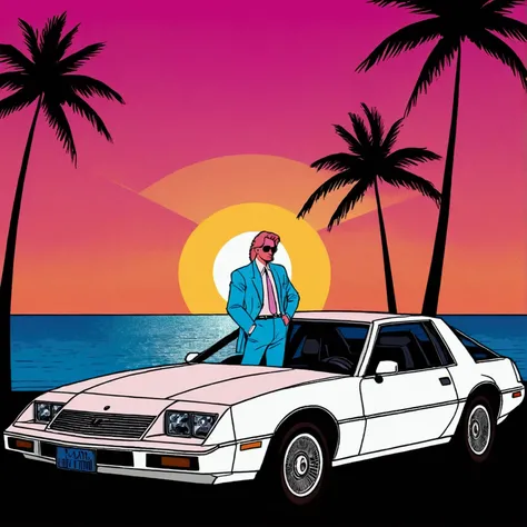 nely miami night miami vice person one sun sunset　Retro Anime 80s Sketch Tonight&#39;s broadcast Midnight Scenery