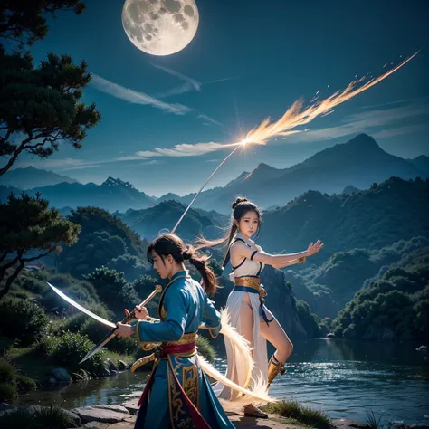 The creation of the Chinese Classic of Mountains and Seas style is like the puppet show characters in TV movies, Hollywood fight scenes, Hanfu martial arts drama, six major characters appearing with glowing bodies, super congenital people, six people, six ...