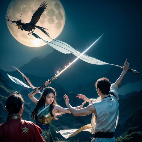 The creation of the Chinese Classic of Mountains and Seas style is like the puppet show characters in TV movies, Hollywood fight scenes, Hanfu martial arts drama, six major characters appearing with glowing bodies, super congenital people, six people, six ...