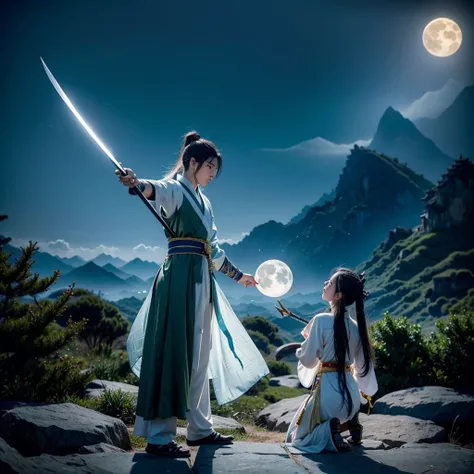 The creation of the Chinese Classic of Mountains and Seas style is like the puppet show characters in TV movies, Hollywood fight scenes, Hanfu martial arts drama, six major characters appearing with glowing bodies, super congenital people, six people, six ...