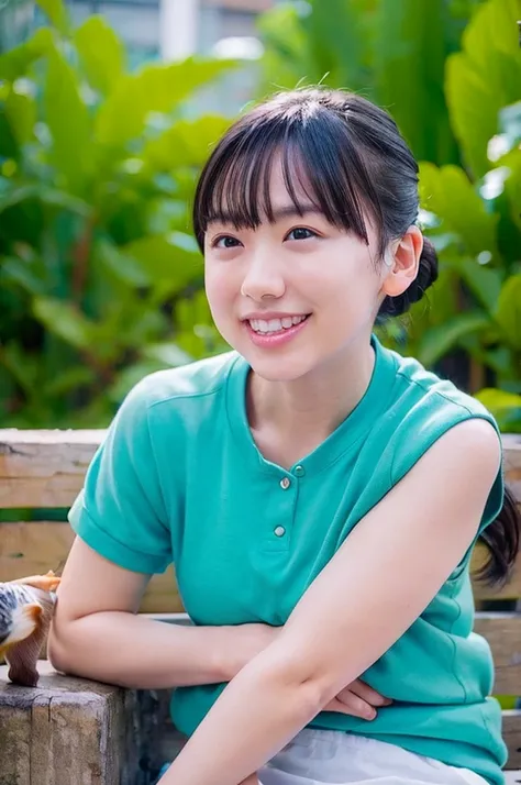 (1 Young Eurasian Woman, Early 20s, At the aquarium, (((Full Body Lesbian))), ((女子高等学校of)), short_Bob_hair_ponytail, Dimples, Friendly & A kind smile, I chipped a tooth, リアルな肌of質感, Healthy body shape, Hyperrealism, Realistic, Beautiful attention to detail,...