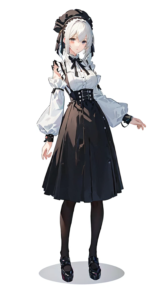 anime character dressed in a skirt and a white shirt, mayuri shiina from steins gate, official character art, anime girl wearing a black dress, maid outfit, anime full body illustration, anime girl in a maid costume, female anime character, single characte...