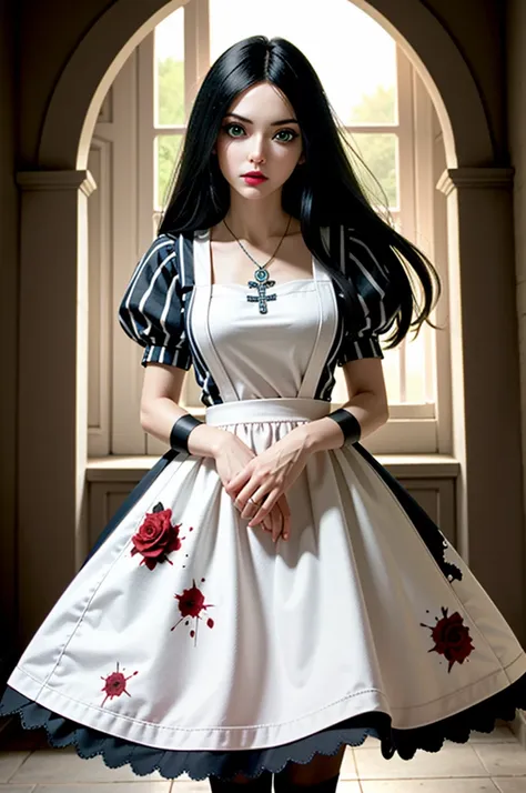 (masterpiece, Best quality)
AlisaUzhasi, 1 girl, One, black hair, flower, dress, Rose, blood, long hair, Jewelry, apron, NECKLACE, green eyes, moon, red flower, red Rose AlisaUzhasi, 1 girl, One, black hair, flower, hair ornament, hair flower, pale skin, d...