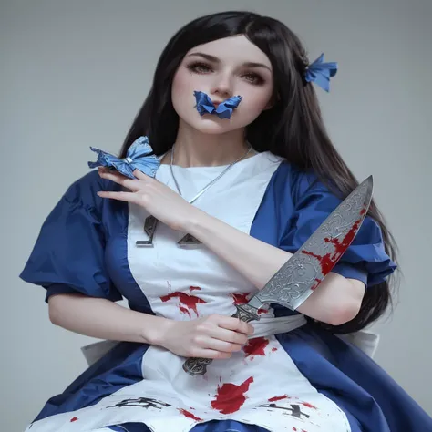 woman dressed as a nurse holding a knife, inspired by Alice Prine, Alice x. Zhang, anime girl cosplay, realistic cosplay, Alice from Alice in wonder land, like Alice in wonderland, cosplay photo, american mcgees Alice, anime cosplay, Alice, Alice in wonder...