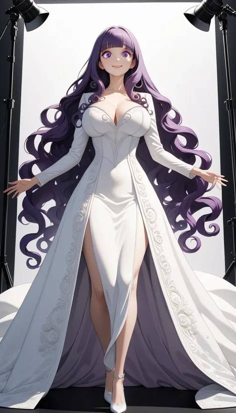 (very aesthetic, best quality, ultra detailed), intricate details,
1girl, purple hair, blunt bangs, purple eyes, white coat, long hair, smile,Elegant curly waves,8ｋ,((Super dense face)),((Super dense eyes)),Highest quality, (beautiful), Anime Style, ((whol...