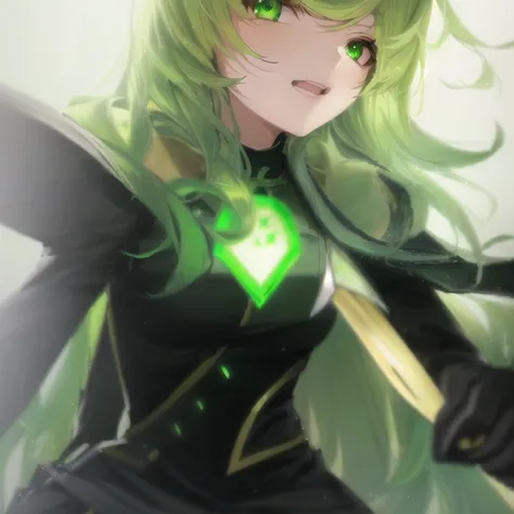 Anime girl with green hair and green eyes holding a sword, portrait Zodiac Knight Girl, Villain Anime Girl, Girl in Armor, Zodiac Knight Girl, From Arknights, Tatsumaki, Created by Anime Painter Studio, The truth of the matter, Official artwork, Blonde eme...