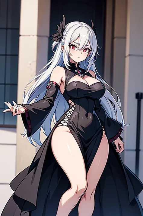 Anime-style image of a woman with white hair and black clothing, Cute 3D anime girl render, Cute anime waifu in a nice dress, Anime VTuber Full Body Model, Anime girl in a black dress, Gothic Maiden Anime Girl, Highly detailed characters, Official characte...