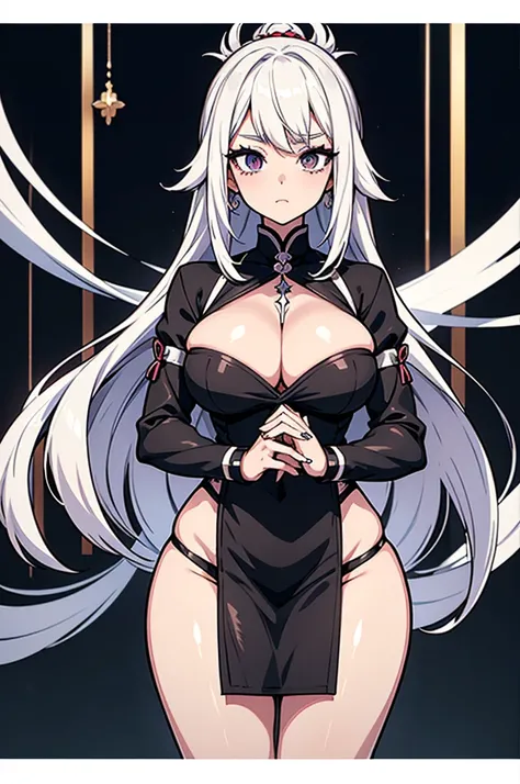 Anime-style image of a woman with white hair and black clothing, Cute 3D anime girl render, Cute anime waifu in a nice dress, Anime VTuber Full Body Model, Anime girl in a black dress, Gothic Maiden Anime Girl, Highly detailed characters, Official characte...