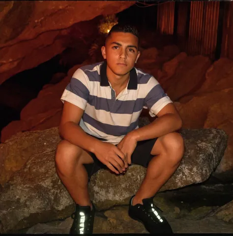 there&#39;s a man sitting on a rock in the dark, about 19 years old, André Rios, José Miguel Roman France, very low quality image, taken at the beginning of 2020, caio santos, photo taken in 2 0 2 0, profile imageture, profile image, natta, ronaldo luis na...