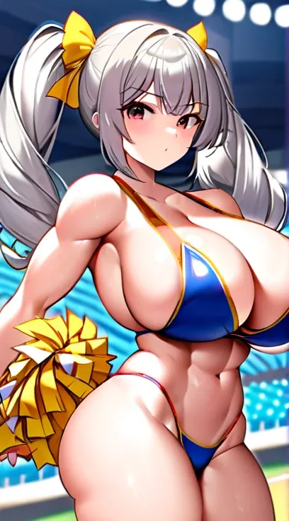 Cheerleader Big Tits,Super Breasts,Gray Hair,Twin tails,Young girl body,Muscle girl