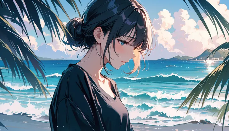 (masterpiece, Highest quality:1.2), 1 Girl, alone,Eyes open,Tropical atmosphere,Ocean,Gentle