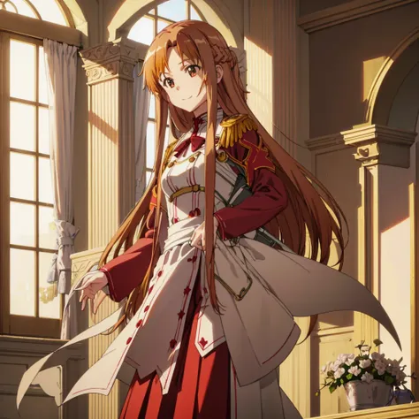 highest quality, masterpiece, detailed,asuna, alone, mouth closed, a light smile, brown hair, brown eyes, long hair, hair ribbon...