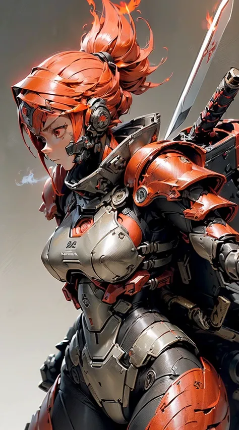 (masutepiece,Extremely detailed, Heavy mechs, hard surface),(concept art:1.1),(Armored Core Style:0.8), A woman wearing ninja robot armor is tying a jutsu seal.,(full armor:1.4),(tactical ninja mask),(Red body:1.1),(long legged:1.1),(Carrying a sword on hi...