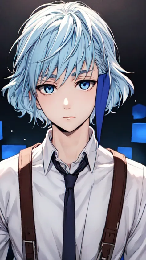 masterpiece, 最high quality, high quality, One boy, alone, Male Focus, View your audience, Upper Body, Aguero_Agnes_when, Blue Hair, blue eyes, Multicolored Hair, Blue cube