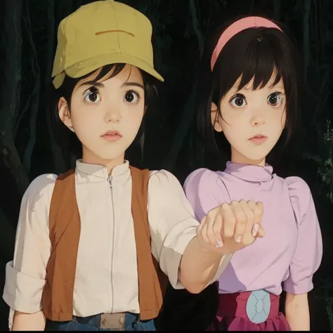 a couple of anime characters standing next to each other, Ghibli anime style, Ghibli anime style style, Studio Ghibli Anime Screenshots, Studio Ghibli anime films, studio ghibli and shinkai makoto, Retro Anime Images, Scenes from Miyazaki movies, Studio Gh...