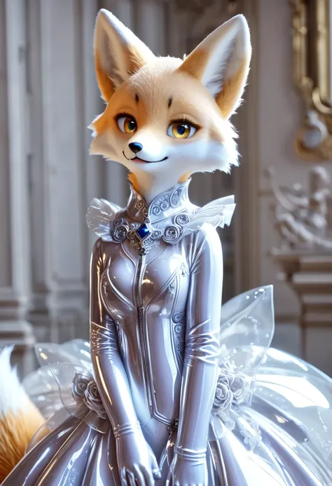 {realistic}, {{photography}}, (((masterpiece))), (((best quality))), ((ultra-detailed)), (illustration), ((an extremely delicate and beautiful)), beautiful detailed eyes,(detailed light),(beautiful detailed shadow), {{{kemono}}}, furry, fox, {{rubber suit}...