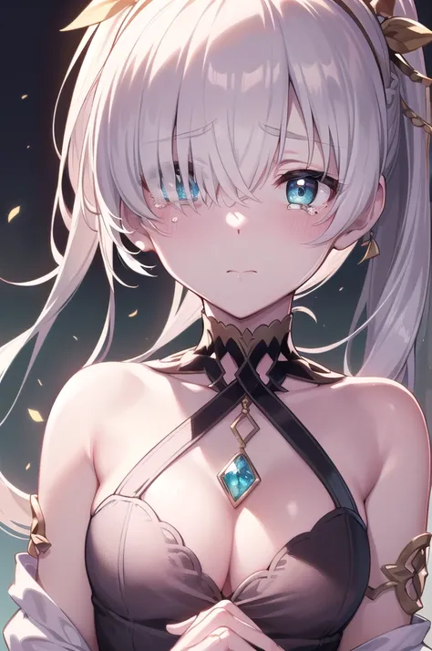 (((ponytail)))),((),fgo anastasia,((((close your eyes)))), ((both arms are tied behind their backs))blue eyes, grey hair, hair b...