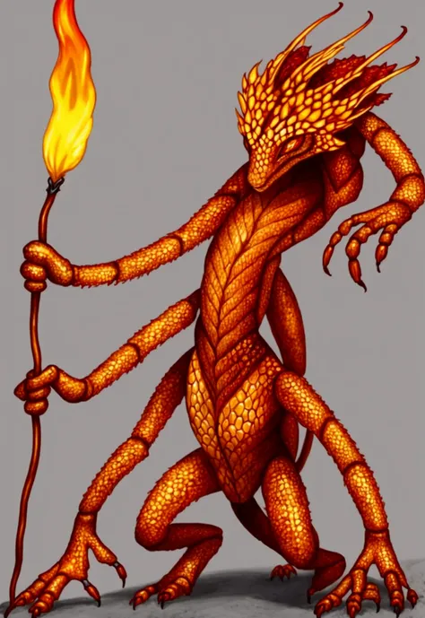 Fire creature, hybrid, fire ant, fire lizard, six legs, in cave, fire